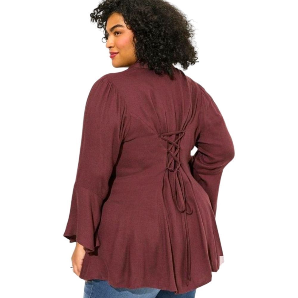 TORRID FITβ& FLARE Brushed Rayon Tie-Up back detail Acrylic Top Size 1X - Picture 8 of 15